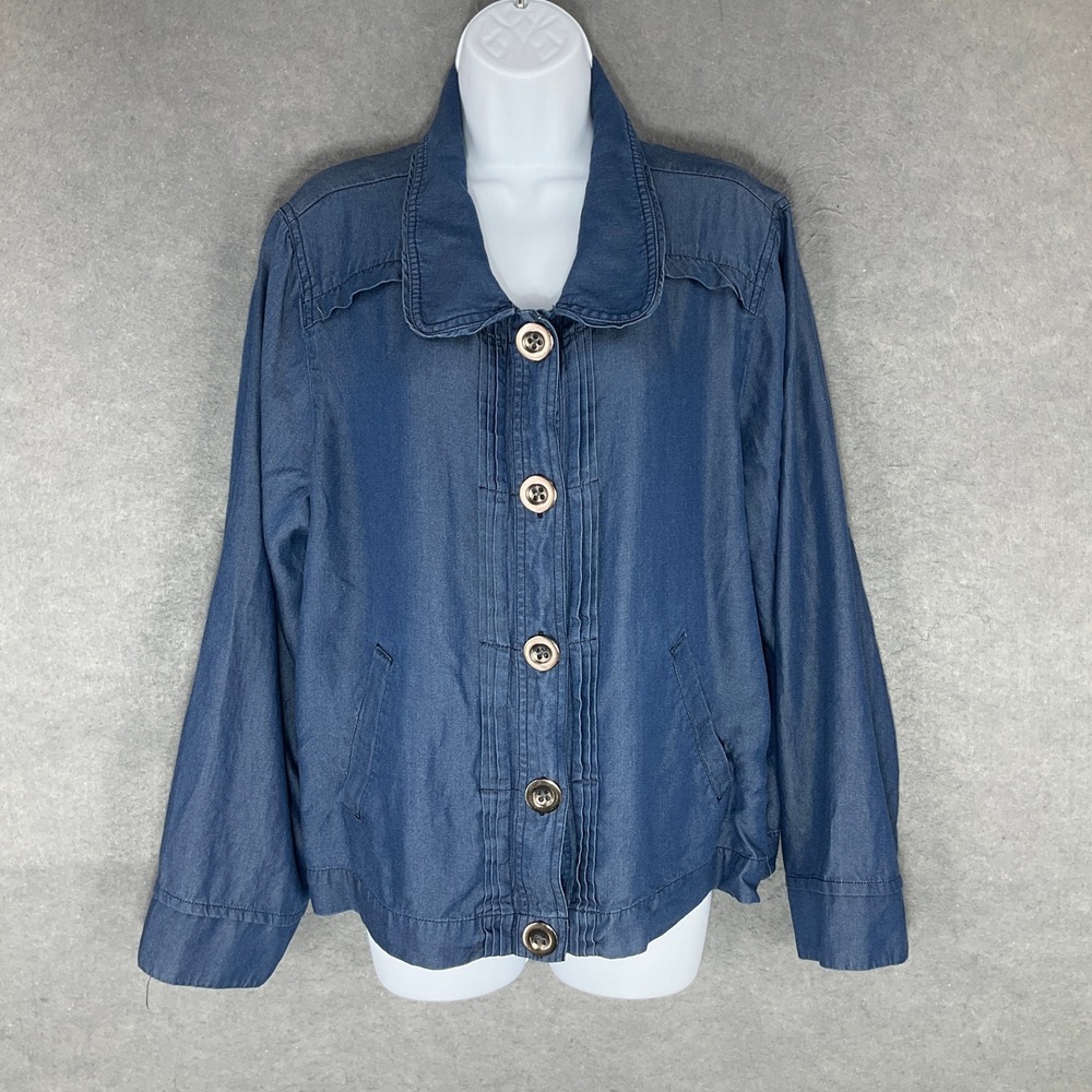Christopher & Banks Denim‎ Jacket Women XL Blue Button Front Unlined Lightweight